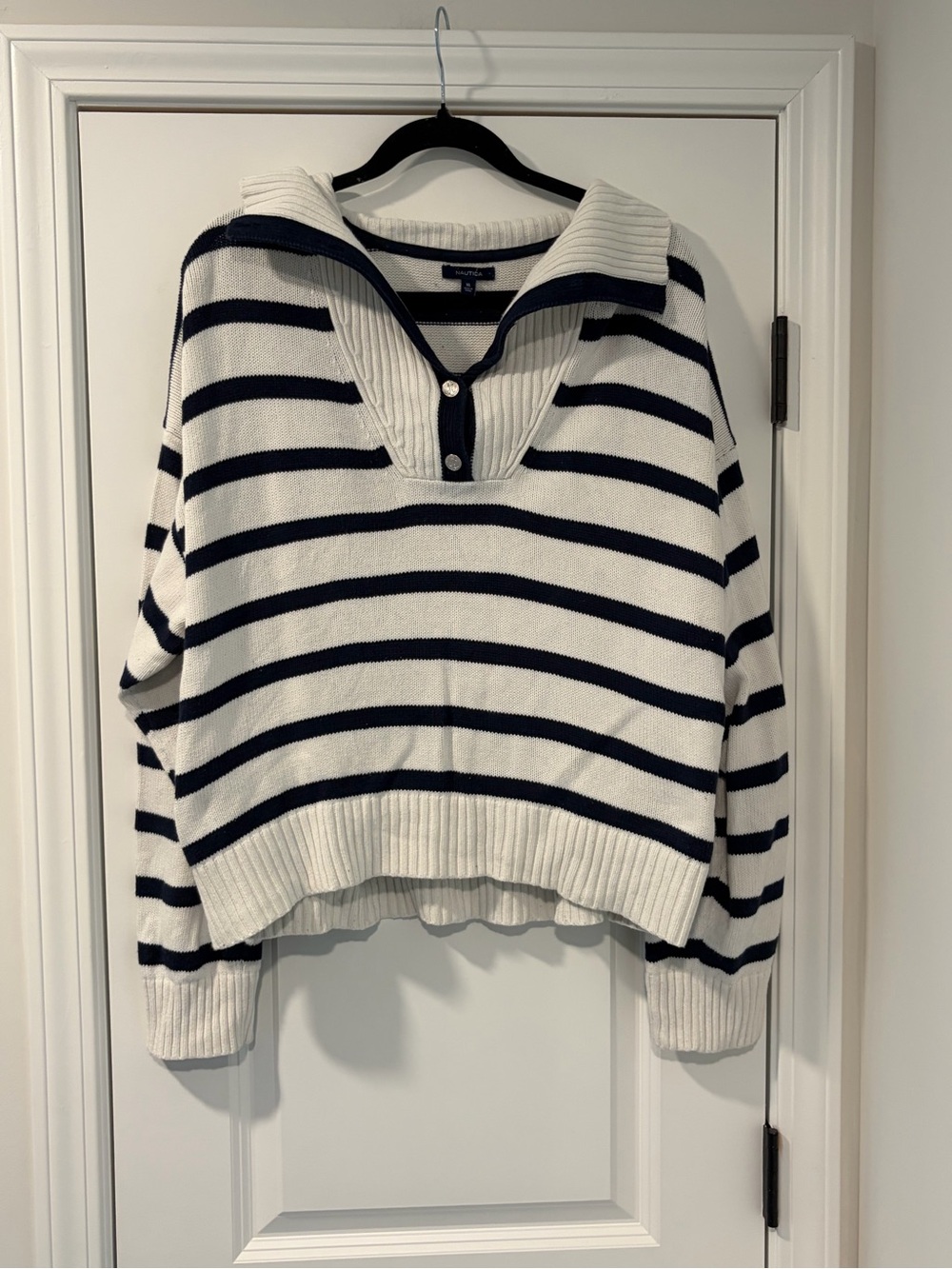 3/$20 Nautica Navy & White Striped Cowl Sweater